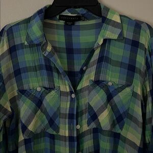 Sanctuary Women's Blue and Green Plaid Boyfriend Shirt in Size XXS